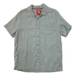 Toes On The Nose Shirt Men M Medium Sea Mist Button Up Linen Droptail Hem Pocket